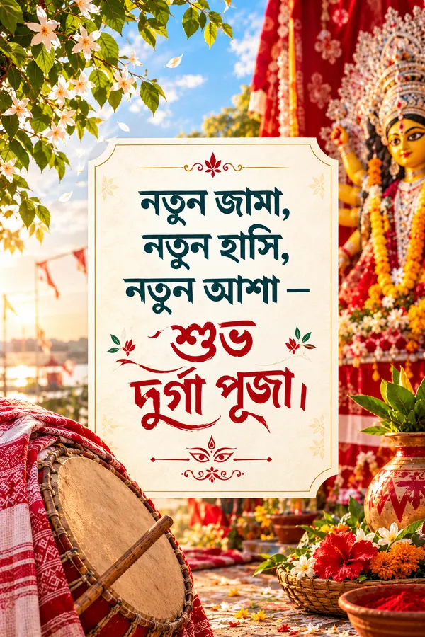 নতুন জামা, নতুন হাসি, নতুন আশা — শুভ দুর্গা পূজা।